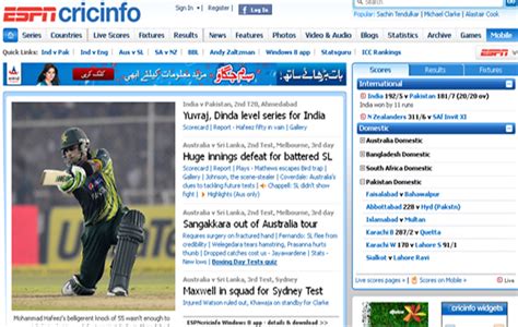 Cricket live scores and results service on flash score offers scores from many international and domestic cricket competitions. Cricinfo.com Will Keep You in Touch With Live Cricket Scores
