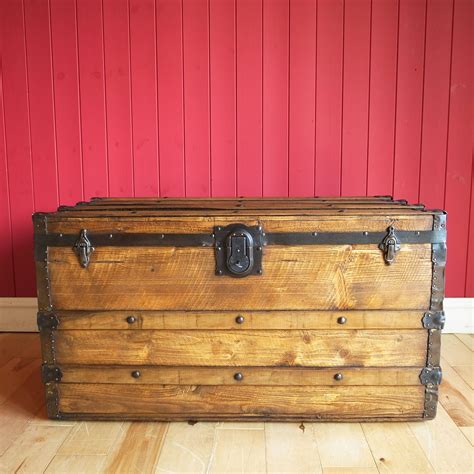 Vintage Steamer Trunk Coffee Table Storage Chest Old Travel Trunk