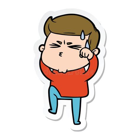 Sticker Of A Cartoon Man Sweating Stock Vector Illustration Of Icon