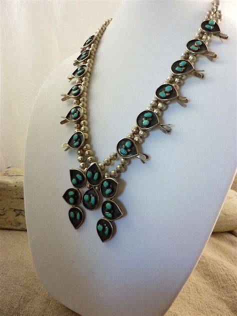 Reduced Vintage Navajo Sterling Silver And Turquoise Squash Blossom