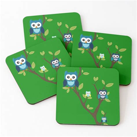 Copy Of Owls In Tree Green Coasters Set Of 4 By Marcsabuncu Owl Owl Bags Owl Blanket