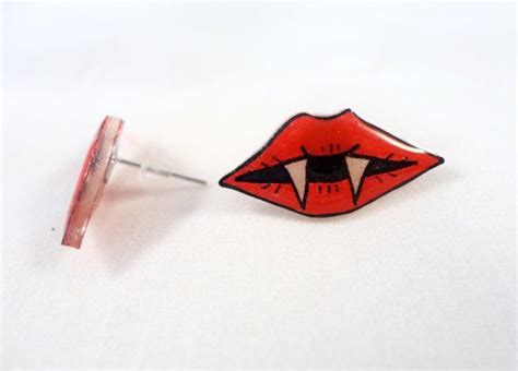 Vampire Kiss Lips With Fangs Earrings Plastic Studs Charms On Etsy