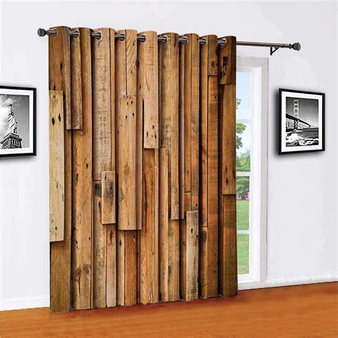 Wooden Room Partition Curtain Wall Partition Lodge Style Hardwood Planks Image Print Farmhouse