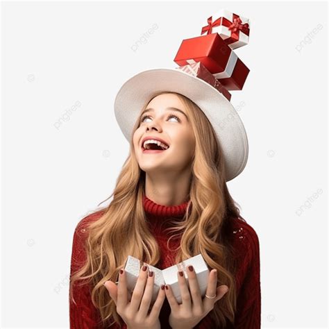 فتاة جميلة المظهر ترتدي قبعة عيد الميلاد وتبدو سعيدة تمامًا محاطة بالهدايا فتاة سانتا فتاة