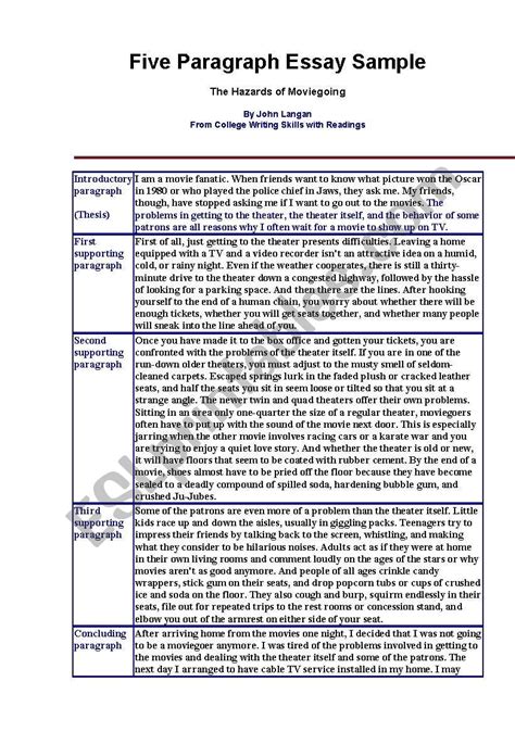 5 Paragraph Essay Example Worksheet Essay Writing Examples Writing