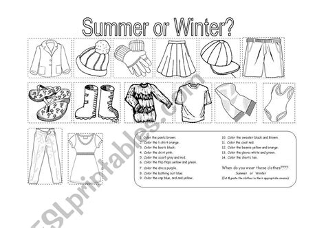 Summer Clothes Worksheets Games4esl Summer Clothing Color The Items