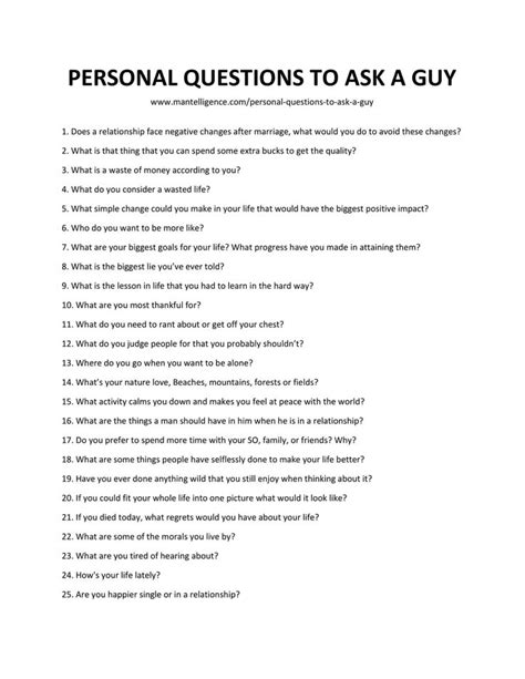 Flirty first date questions to ask a girl. 66 Personal Questions to Ask a Guy - Spark deep ...