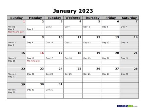 2023 Monthly Julian Calendar Landscape Free Printable Templates