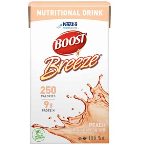 Boost Breeze Nutritional Drink Peach Flavor Gluten Free 8 Oz Pack Of