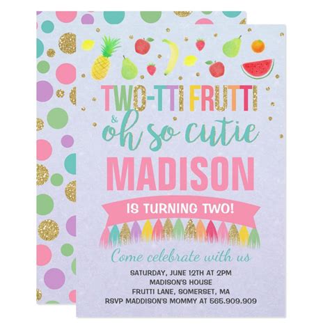 Two Tti Frutti Party Invitation 2nd Birthday Party 2nd