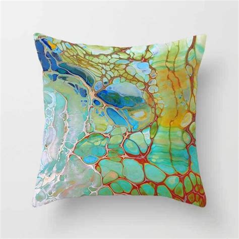 Abstract Coastal Throw Pillow Covers Beach Home Decor Teal Blue Green