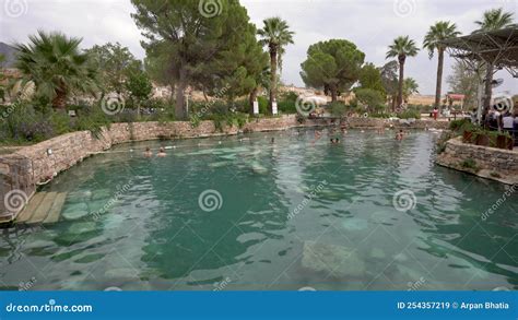 Pamukkale Turkey People Swimming In Ancient Thermal Pool Of Queen