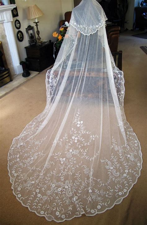 Antique Vintage Oval Princess And Tambour Lace Wedding Veil Wedding