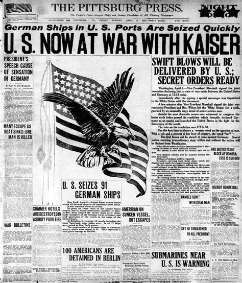 Us Joins World War I Headlines Declaring War Click Americana
