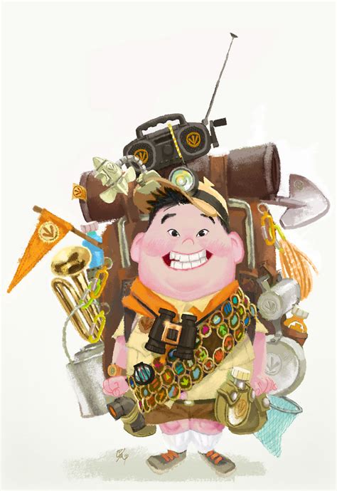 Pixars Up Concept Illustration Of Russell With A Backpack Disney Up