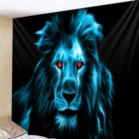 Blue Lion With Powerful Gaze Tapestry Blue Lion 59 In X 59 In