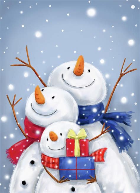 Three Snowmen 2 By Makiko Christmas Paintings Snowman Painting