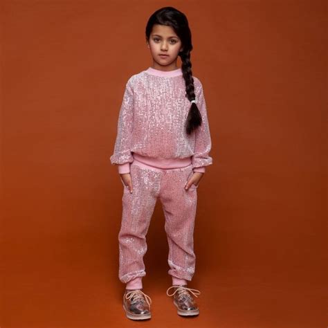 le chic girls pretty pink velour sequinned tracksuit