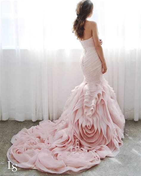 Ls16pinkie Blush Pink Mermaid Wedding Dress With Ruffle Rose Skirt