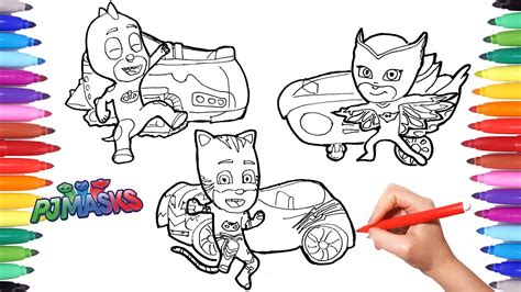 PJ MASKS + VEHICLES Coloring Pages for Kids | How to Color All PJ Masks