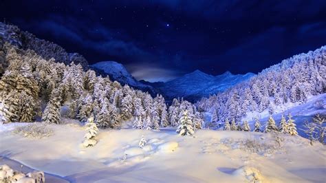 Download Wallpaper 1920x1080 Winter Night Mountains Stars Snow