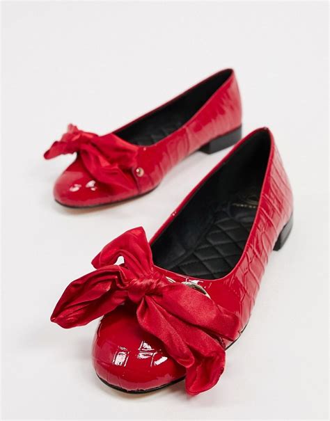Kg Kurt Geiger Kg By Kurt Geiger Milo Bow Ballet Flats In Red Patent Croc Shopstyle