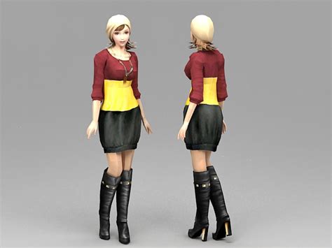 Fashion School Girl 3d Model 3ds Max Files Free Download Modeling