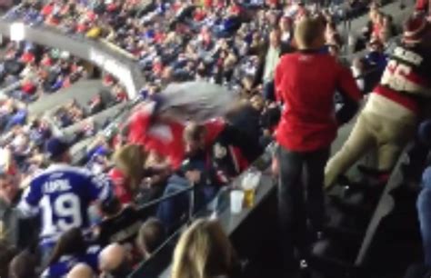 Maple Leafs And Senators Fans Fight In The Stands Dump Beer On Each