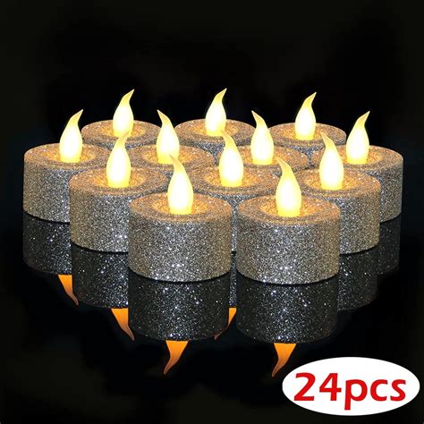 2 Pcs Glitter Led Tea Lights Gold Flameless Votive Candles With Warm