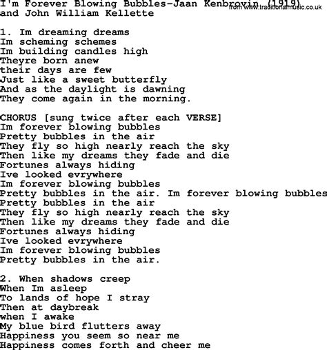 World War One(WW1)Era Song Lyrics for: I'm Forever Blowing Bubbles-Jaan