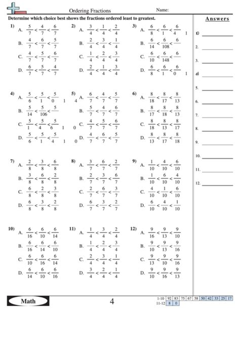 Math aids find the missing angle, math aids linear equations, math aids ratios and rates, math aids turkey, math aids divisibility rules Ordering Fractions (Multiple Choice) Worksheet With Answer ...