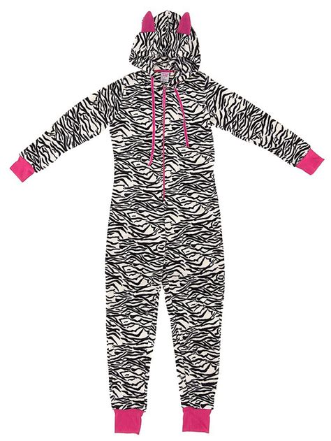 Totally Pink Zebra Plush Hooded One Piece Pajamas For Women Walmart