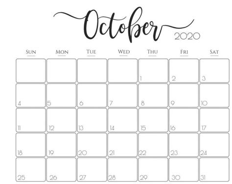 Printable October 2020 Calendar Pdf Word Excel Printable Calendar