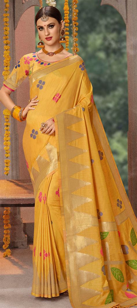 Traditional Yellow Color Banarasi Silk Silk Fabric Saree 1598665