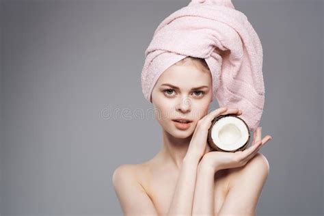 beautiful woman with naked body after shower exotic in hand cropped view stock image image of