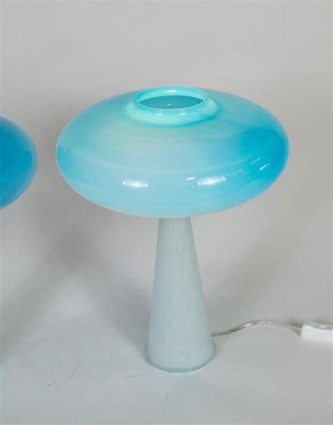 Pair Vintage Mid Century Blue And Opal Murano Glass Table Lamps For Sale At 1stdibs