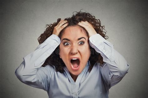 Frustrated Shocked Business Woman Pulling Hair Out Yelling Stock Photo