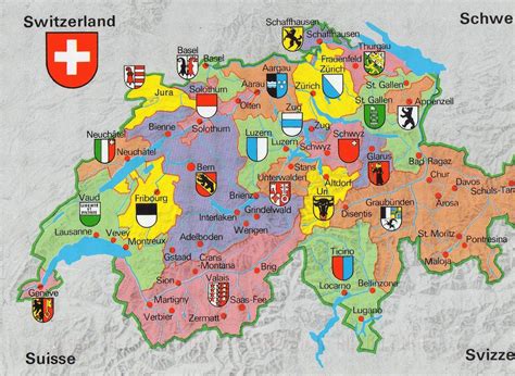 Switzerland Map With Tourist Attractions Map Of Switzerland With