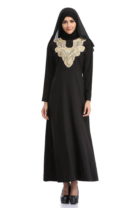 Ramadan Islamic Muslim Women Long Sleeve Embroidery Maxi Ethnic Style