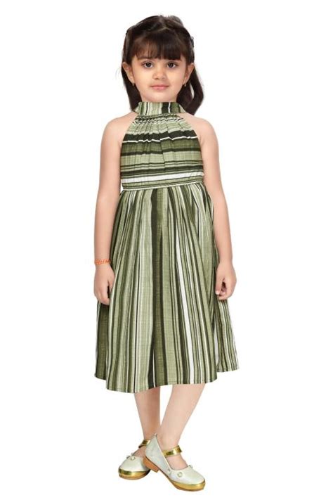 Buy Barbie Girls Midiknee Length Party Dress Dark Green Stripe 3 4year Online At Best Prices