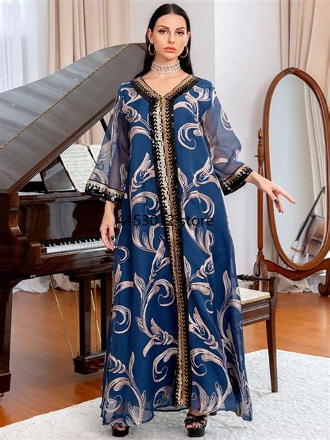Sequins Women Jalabiya Imitation Linen Arabic Dress Evening Party
