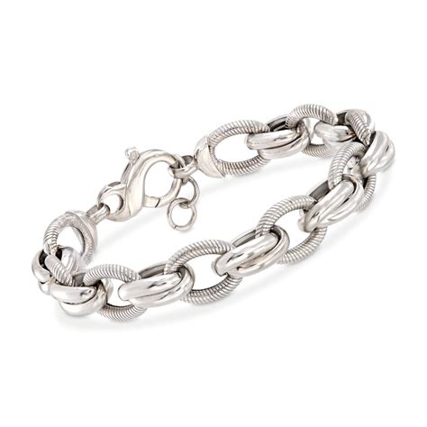 Italian Sterling Silver Textured And Polished Multi Link Bracelet
