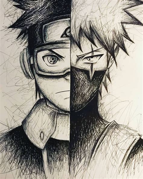 Kakashi And Obito Fan Drawing Naruto Anime Manga Naruto Sketch