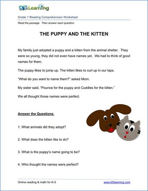 Reading comprehension for grade 1. Free printable first grade reading comprehension works ...