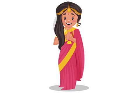 Premium Indian Tamil Woman Standing In Welcoming Pose Illustration