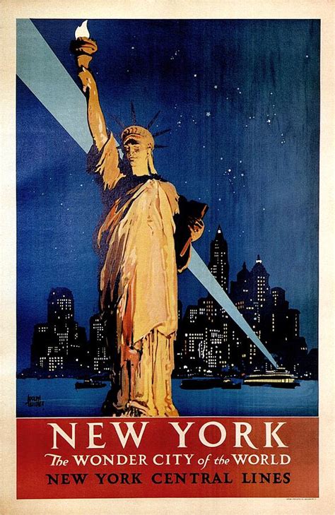 Statue Of Liberty At Night New York City Vintage Poster