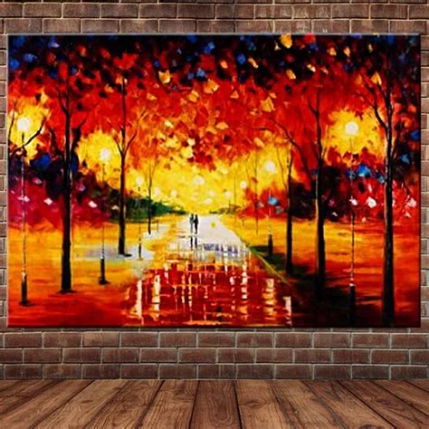 Hand Painted Abstract Palette Knife Night Lamp Landscape Canvas Oil