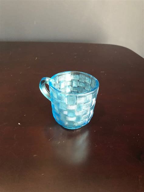 Eapg Chicago Glass Company Cobalt Blue Small Cup Basket Weave Etsy