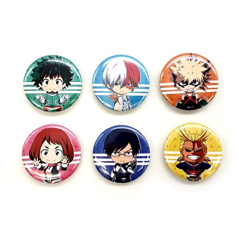 Love Thank You My Hero Academia Cute 44mm 6pc Pin Back Anime Badges