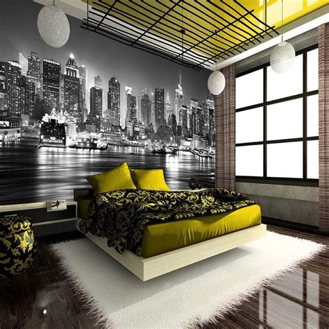 Download and use 10,000+ bedroom stock photos for free. NEW YORK CITY AT NIGHT SKYLINE VIEW BLACK & WHITE WALLPAPER MURAL PHOTO GIANT … | Murales de ...